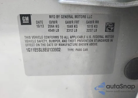 2014 Chevrolet Malibu 2Lt из США, поврежденный, VIN 1G11E5SL8EU133902